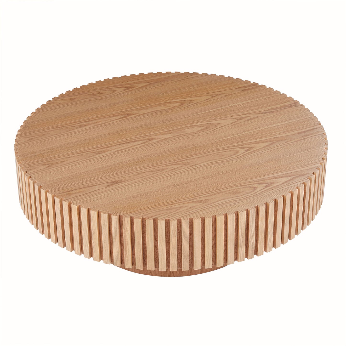 (预计9.16~9.23到货）31.49'' Round Wood Coffee Table for Living Room, Modern Handcraft Drum Coffee Table, Circle Wooden Coffee Table for Small Space Apartment ASH.