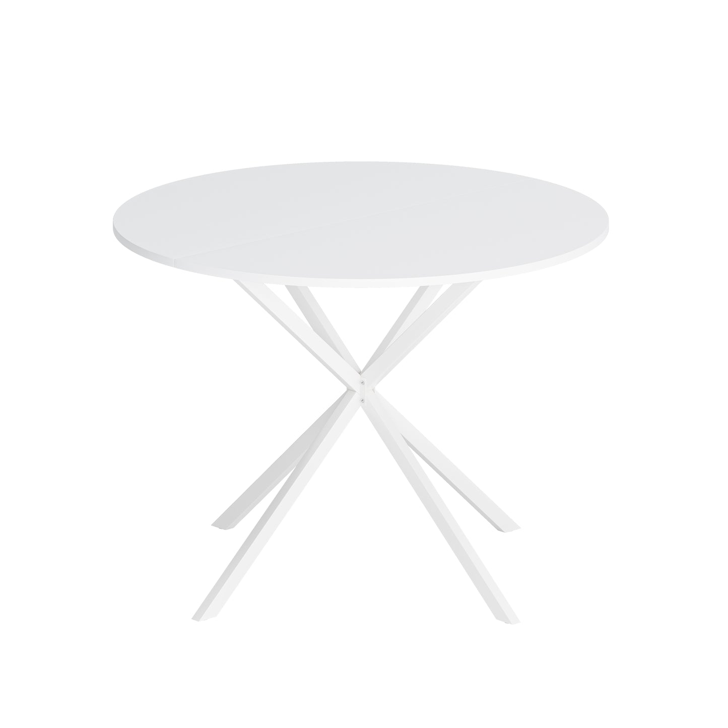 42.13'' Modern Cross Leg Round Dining Table, White Top Occasional Table, Two Piece Removable Top, Matte Finish Iron Legs