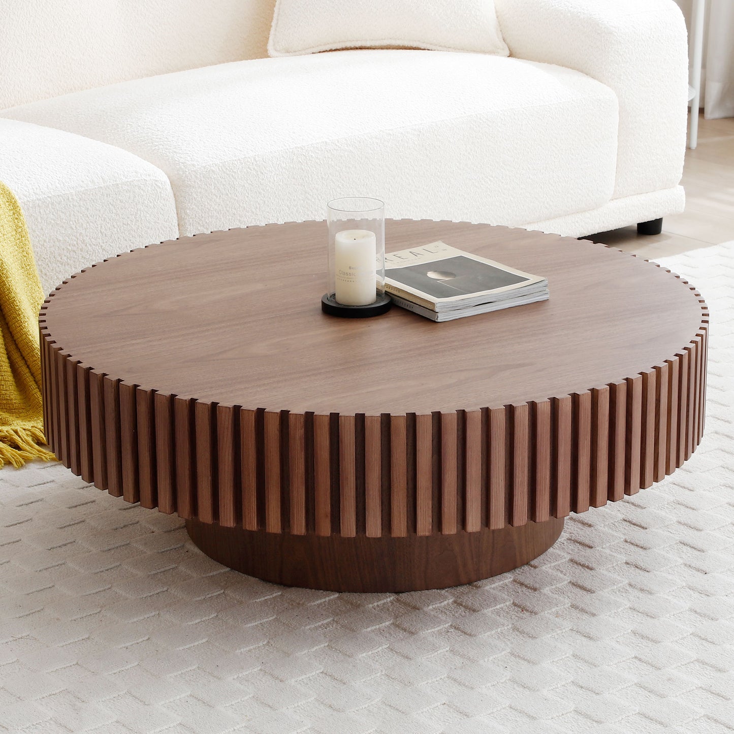 （预计12.25-1.01到货）39.37'' Round MDF Coffee Table Mid Century Modern Coffee Table Unique Coffee Table for Living Room Furniture, Tea Table WALNUT