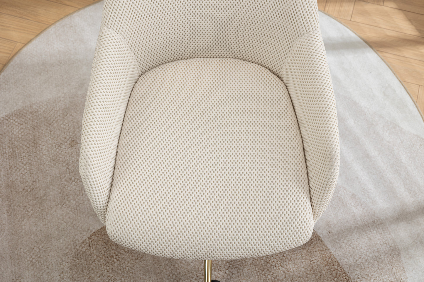 046-Mesh Fabric Home Office 360°Swivel Chair Adjustable Height With Gold Metal Base,Beige