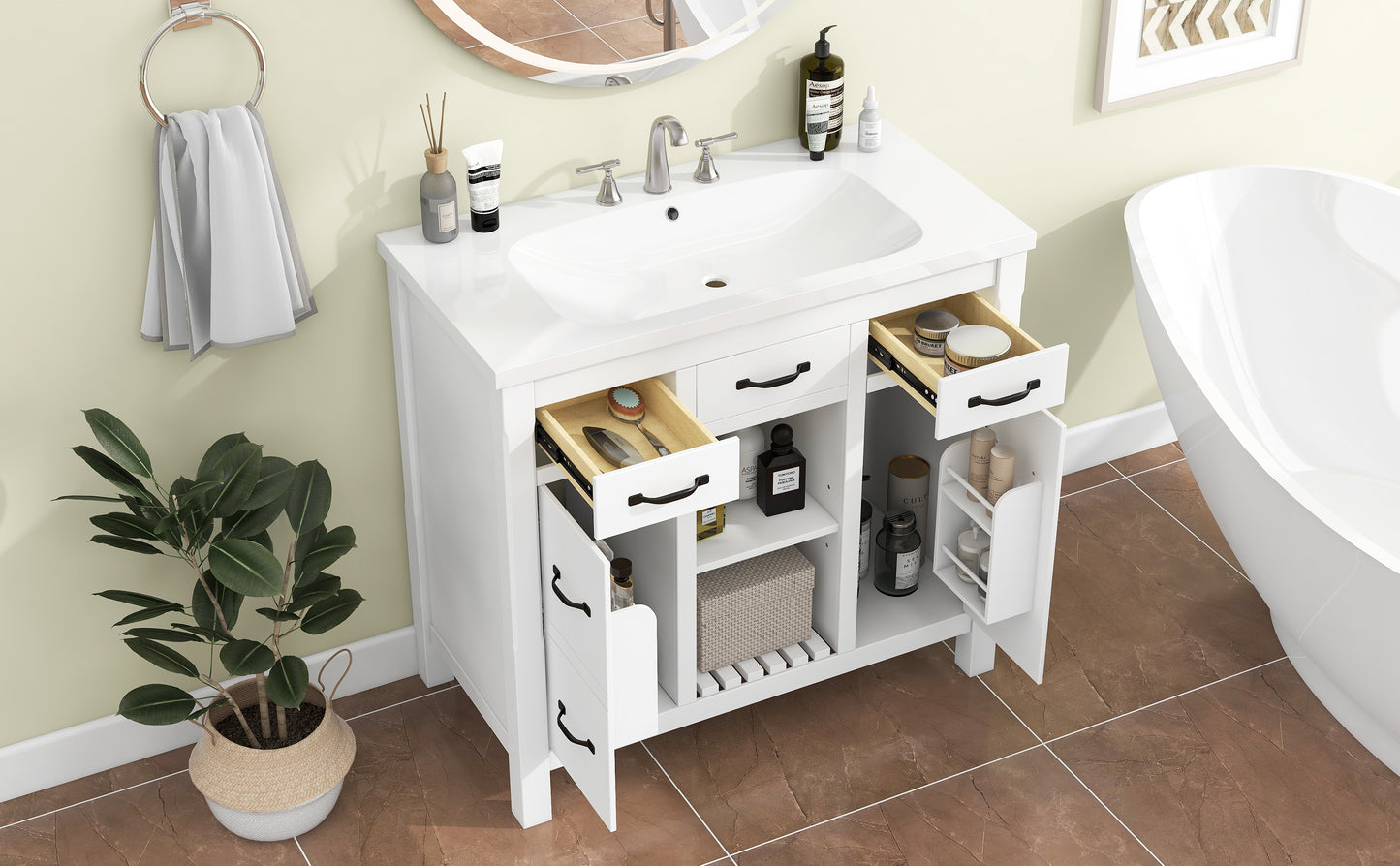 36''Bathroom Vanity with Undermount Sink,Modern Bathroom Storage Cabinet with 2 Drawers and 2 Cabinets,Solid Wood Frame Bathroom Cabinet