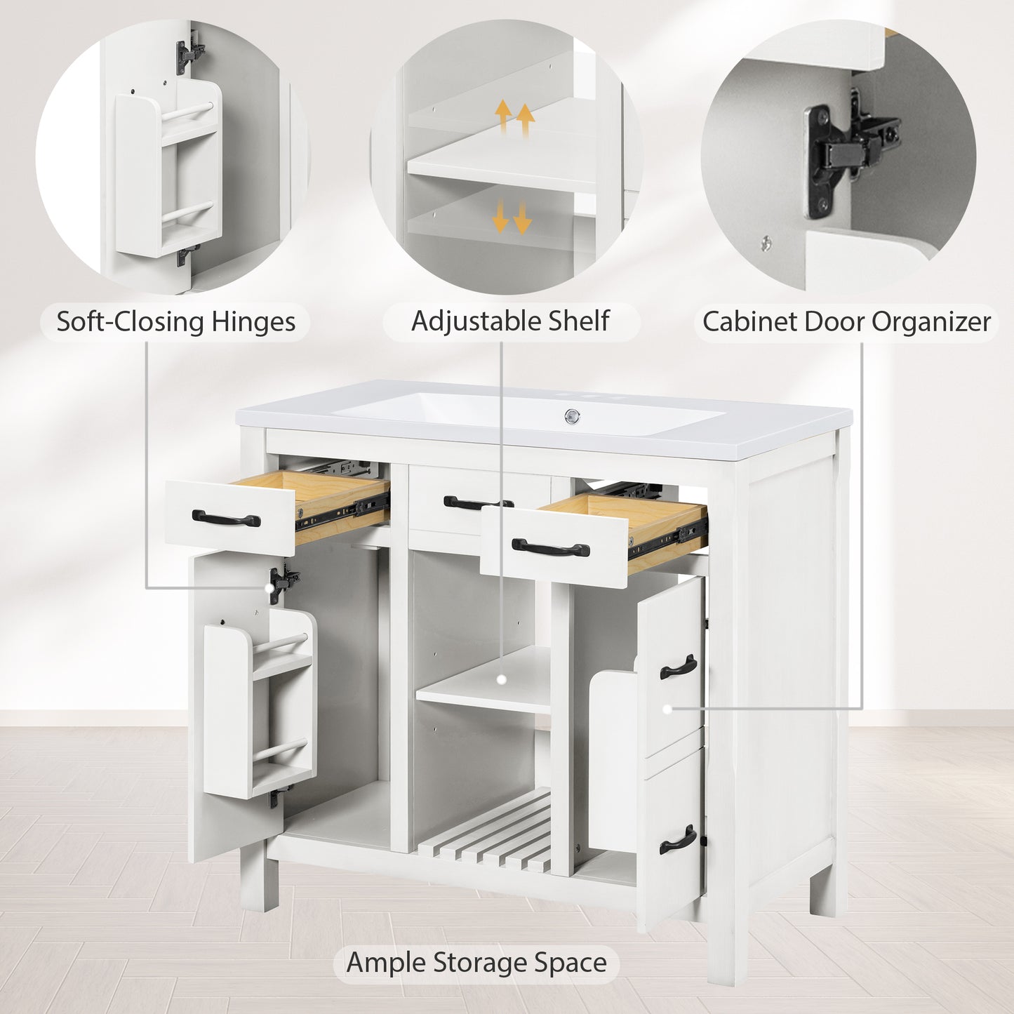 36''Bathroom Vanity with Undermount Sink,Modern Bathroom Storage Cabinet with 2 Drawers and 2 Cabinets,Solid Wood Frame Bathroom Cabinet