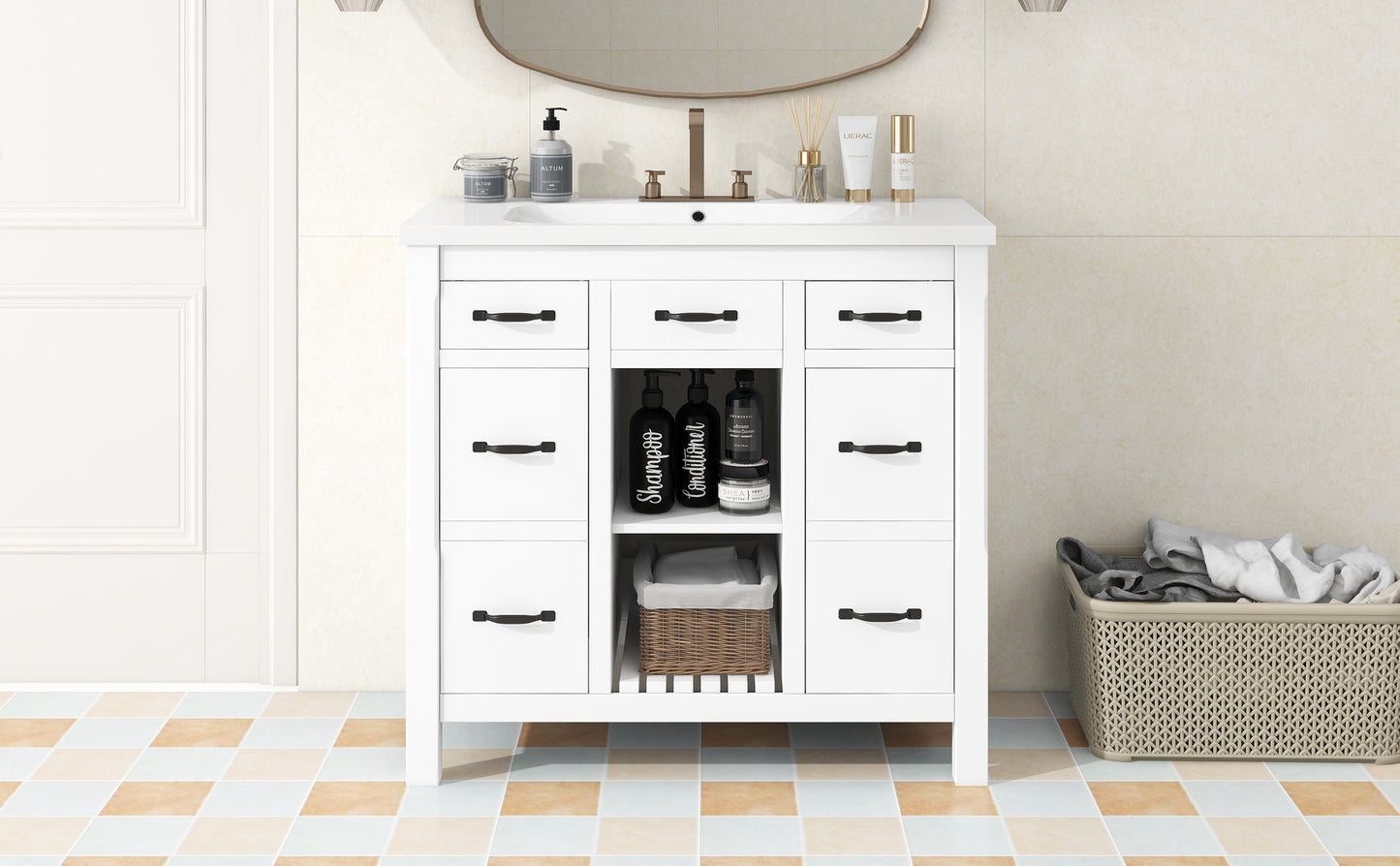 36''Bathroom Vanity with Undermount Sink,Modern Bathroom Storage Cabinet with 2 Drawers and 2 Cabinets,Solid Wood Frame Bathroom Cabinet