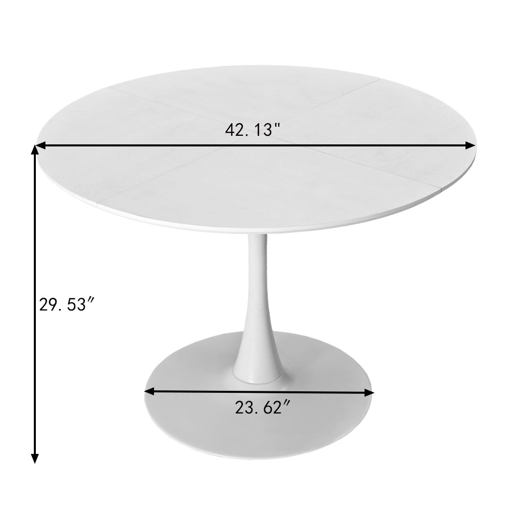 42.13"Modern Round Dining Table,Four Patchwork Tabletops with White Solid Wood Veneer Table Top,Metal Base Dining Table, End Table Leisure Coffee Table