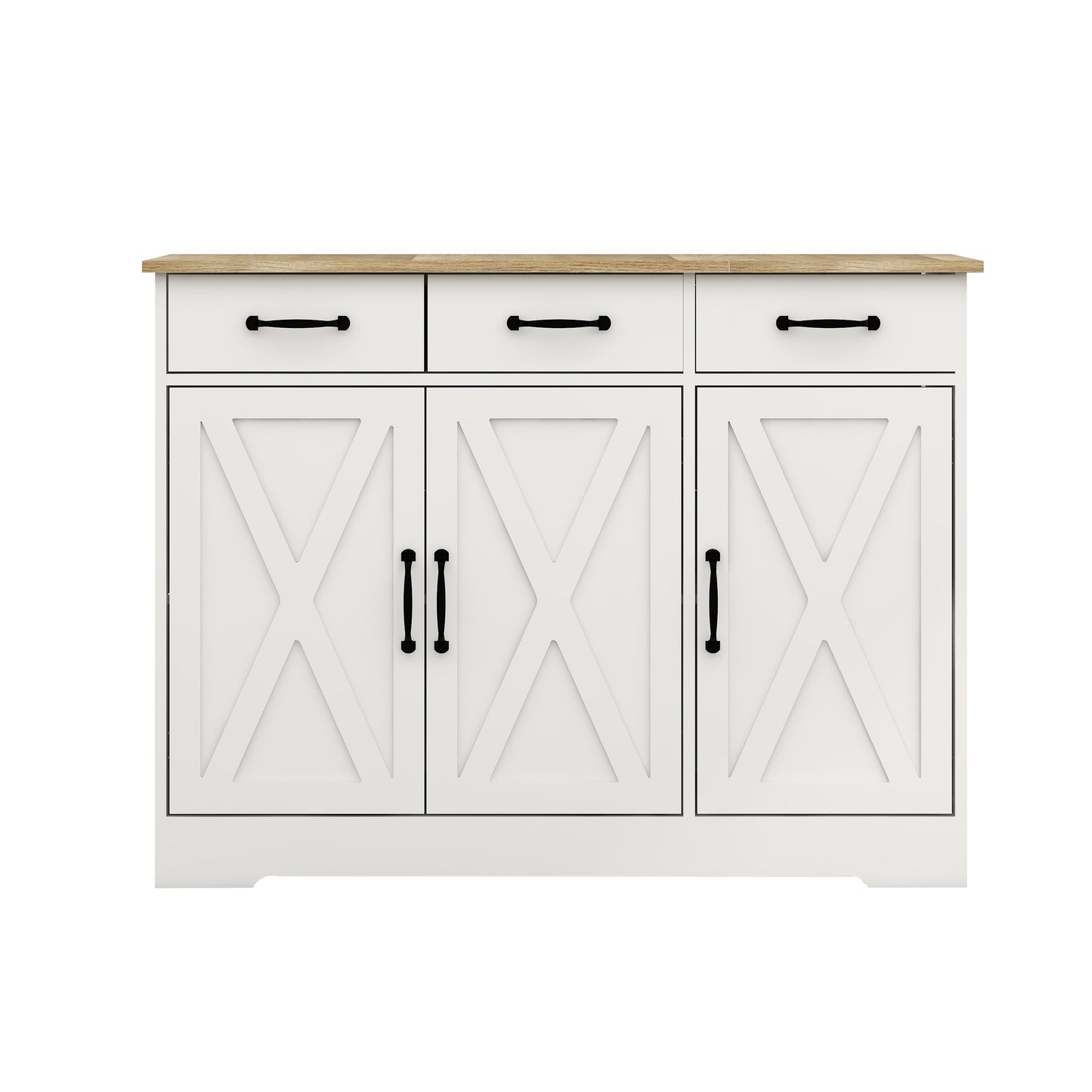 Farmhouse Buffet Cabinet Storage Sideboard with 3 Drawers and 3 Doors for Dining Living Room Kitchen Cupboard-White