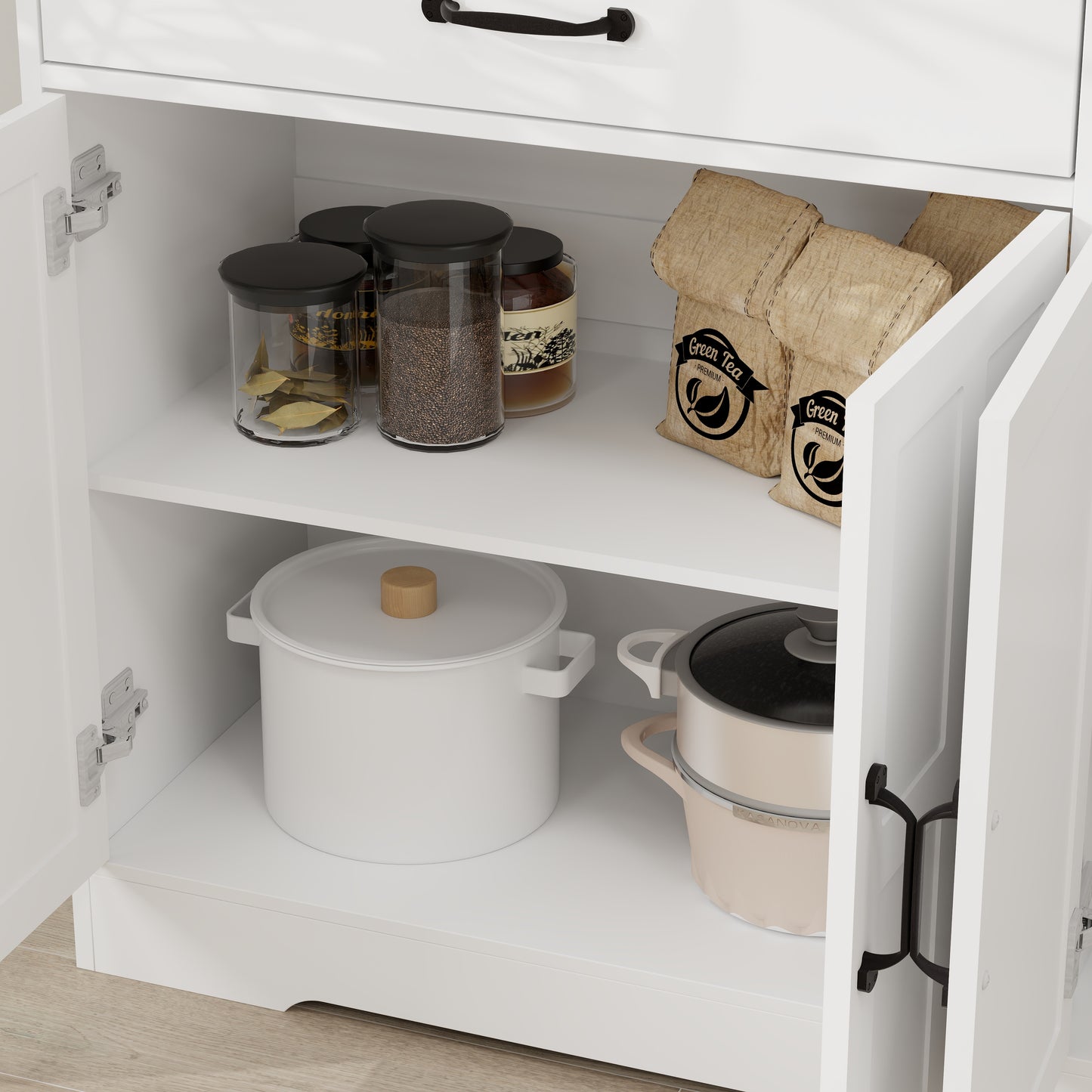 Farmhouse Buffet Cabinet Storage Sideboard with 3 Drawers and 3 Doors for Dining Living Room Kitchen Cupboard-White