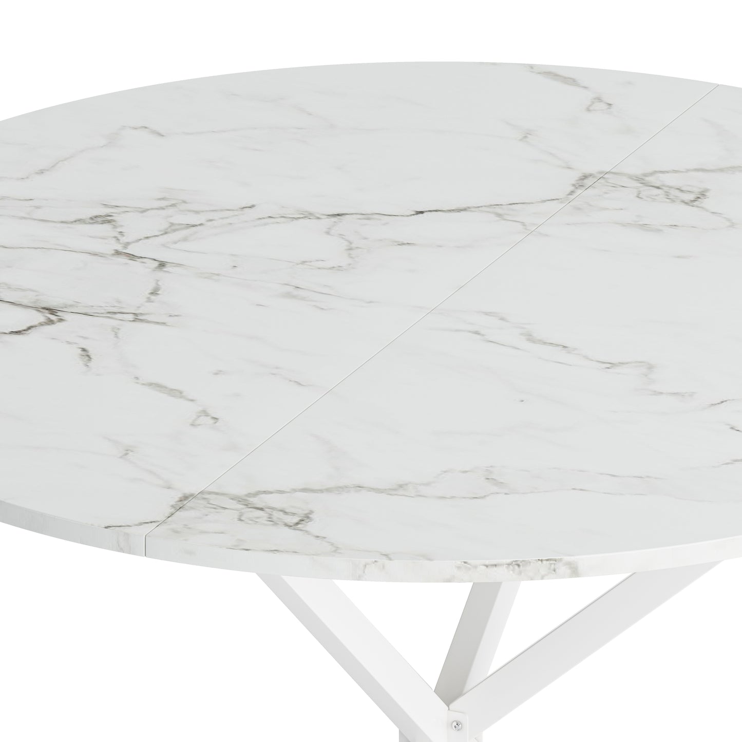 47.24'' Modern Cross Leg Round Dining Table, White Marble Top Occasional Table, Two Piece Removable Top, Matte Finish Iron Legs