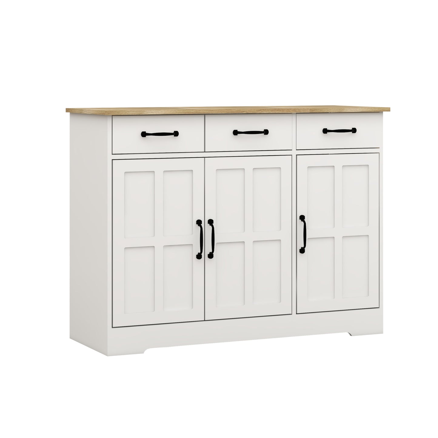 Farmhouse Buffet Cabinet Storage Sideboard with 3 Drawers and 3 Doors for Dining Living Room Kitchen Cupboard-White