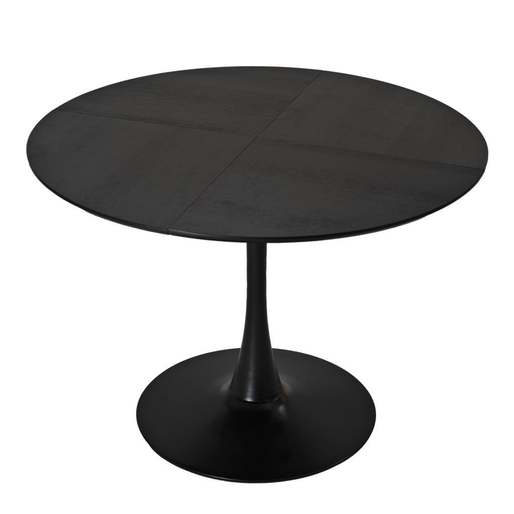 42.13"Modern Round Dining Table,Four Patchwork Tabletops with Black Solid Wood Veneer Table Top,Metal Base Dining Table, End Table Leisure Coffee Table