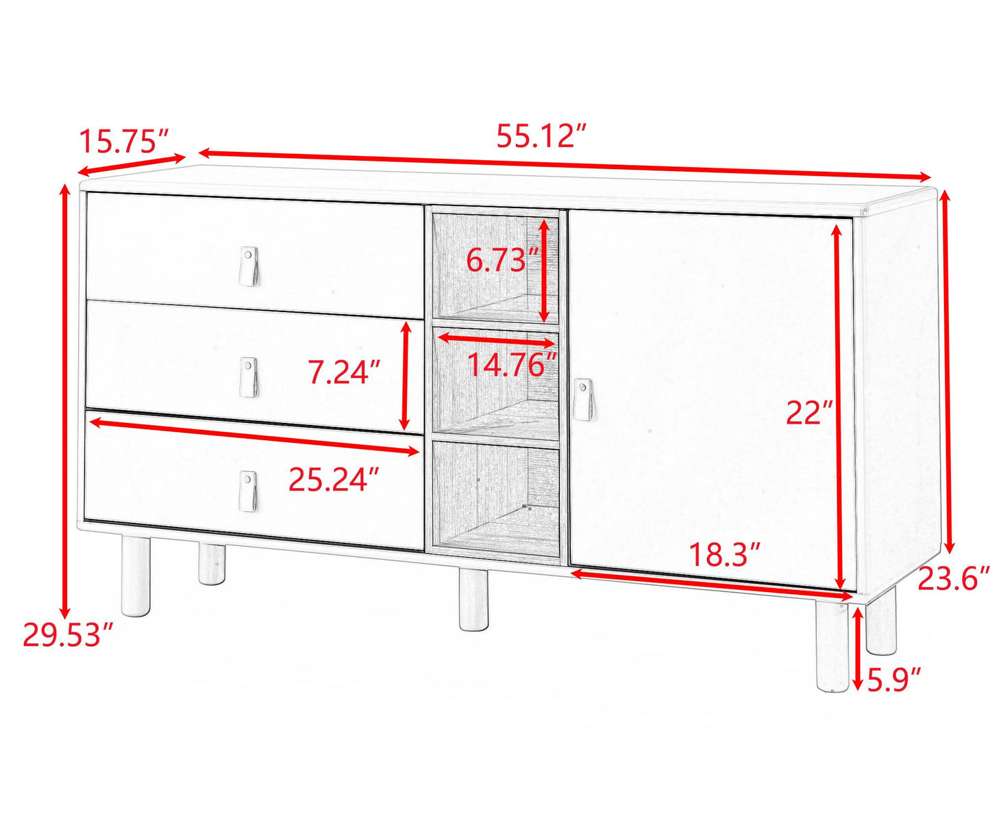 （缺货）Storage cabinet with doors and drawers, chest of drawers, multifunctional storage cabinet, modern chest of drawers, wooden storage cabinet, leather handle drawer chest, home storage cabinet, office ch