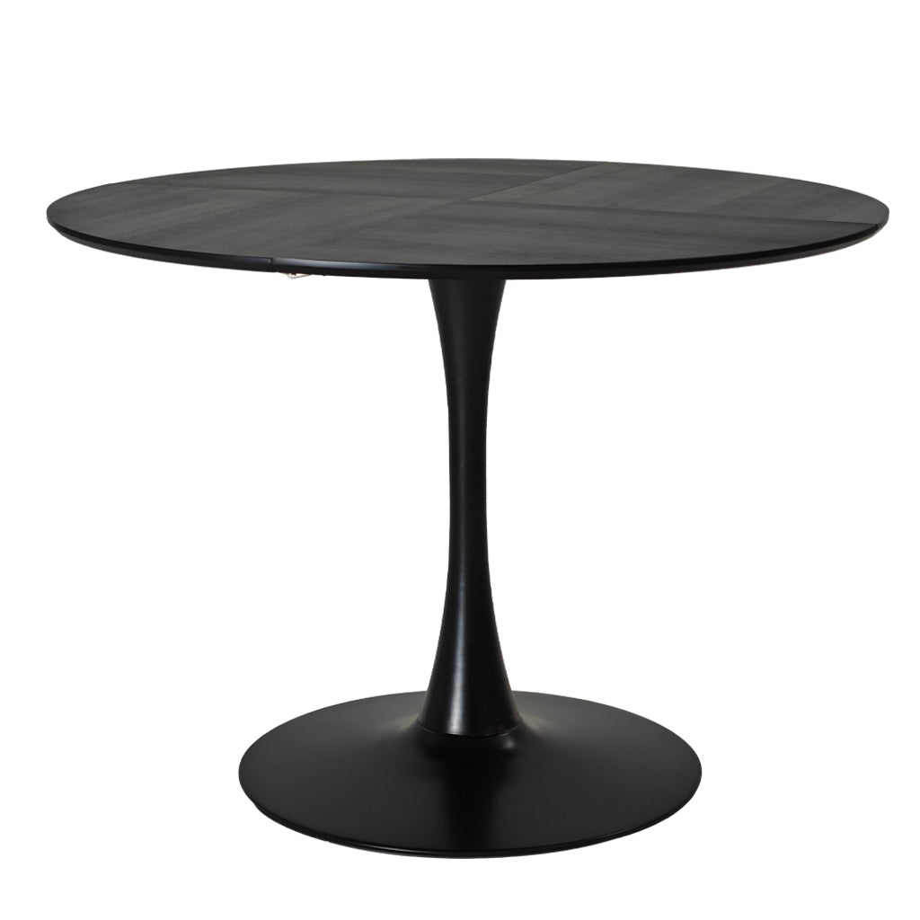 42.13"Modern Round Dining Table,Four Patchwork Tabletops with Black Solid Wood Veneer Table Top,Metal Base Dining Table, End Table Leisure Coffee Table