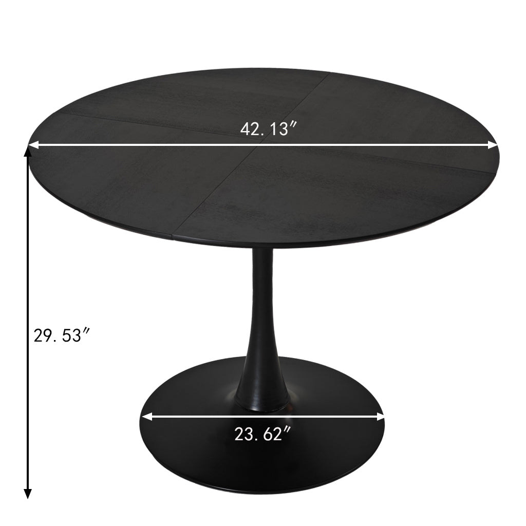 42.13"Modern Round Dining Table,Four Patchwork Tabletops with Black Solid Wood Veneer Table Top,Metal Base Dining Table, End Table Leisure Coffee Table