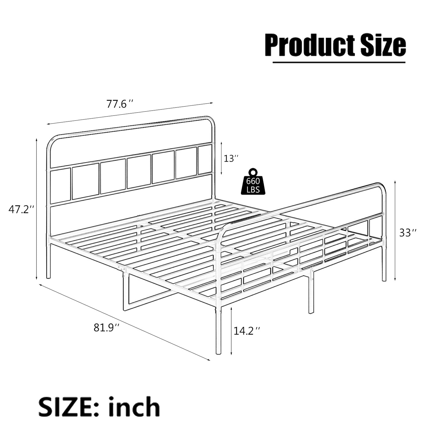 Metal Platform Bed frame with Headboard, Sturdy Metal Frame, No Box Spring Needed(King)