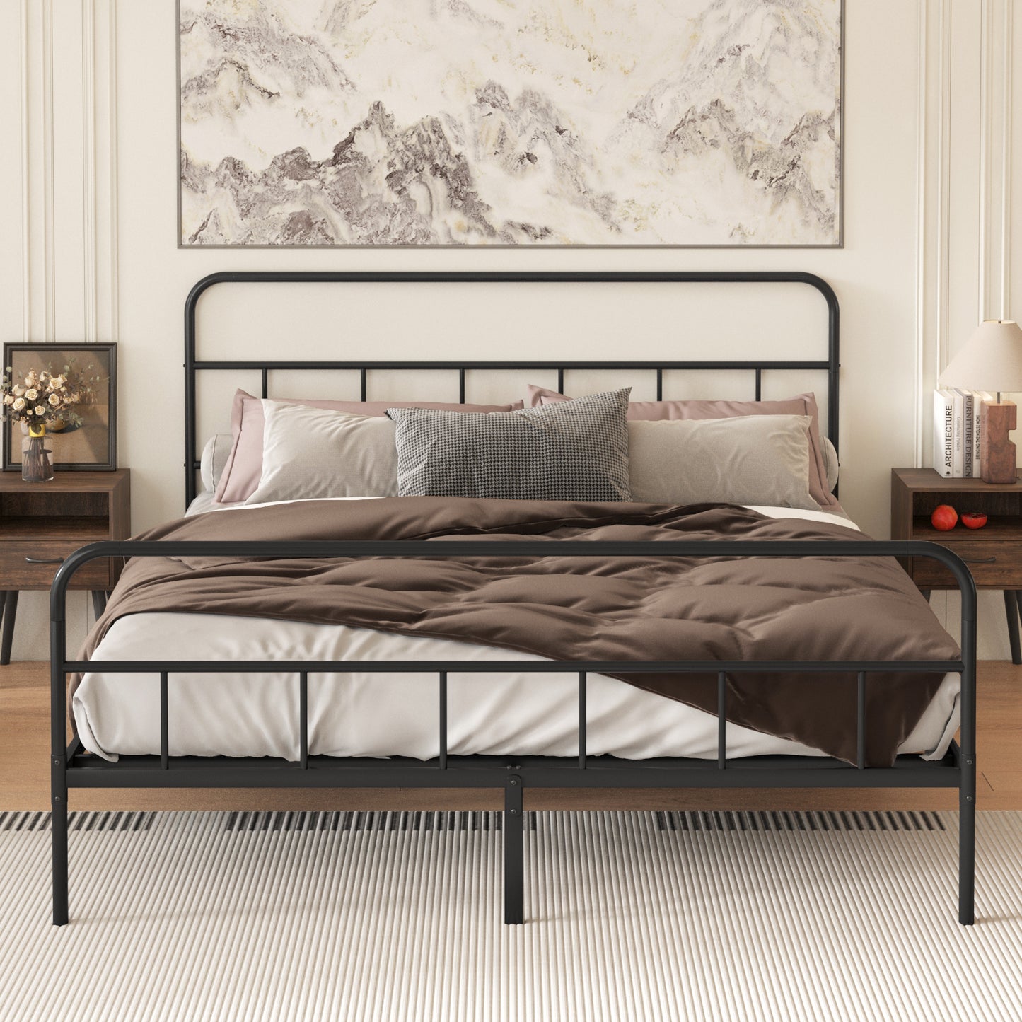 Metal Platform Bed frame with Headboard, Sturdy Metal Frame, No Box Spring Needed(King)