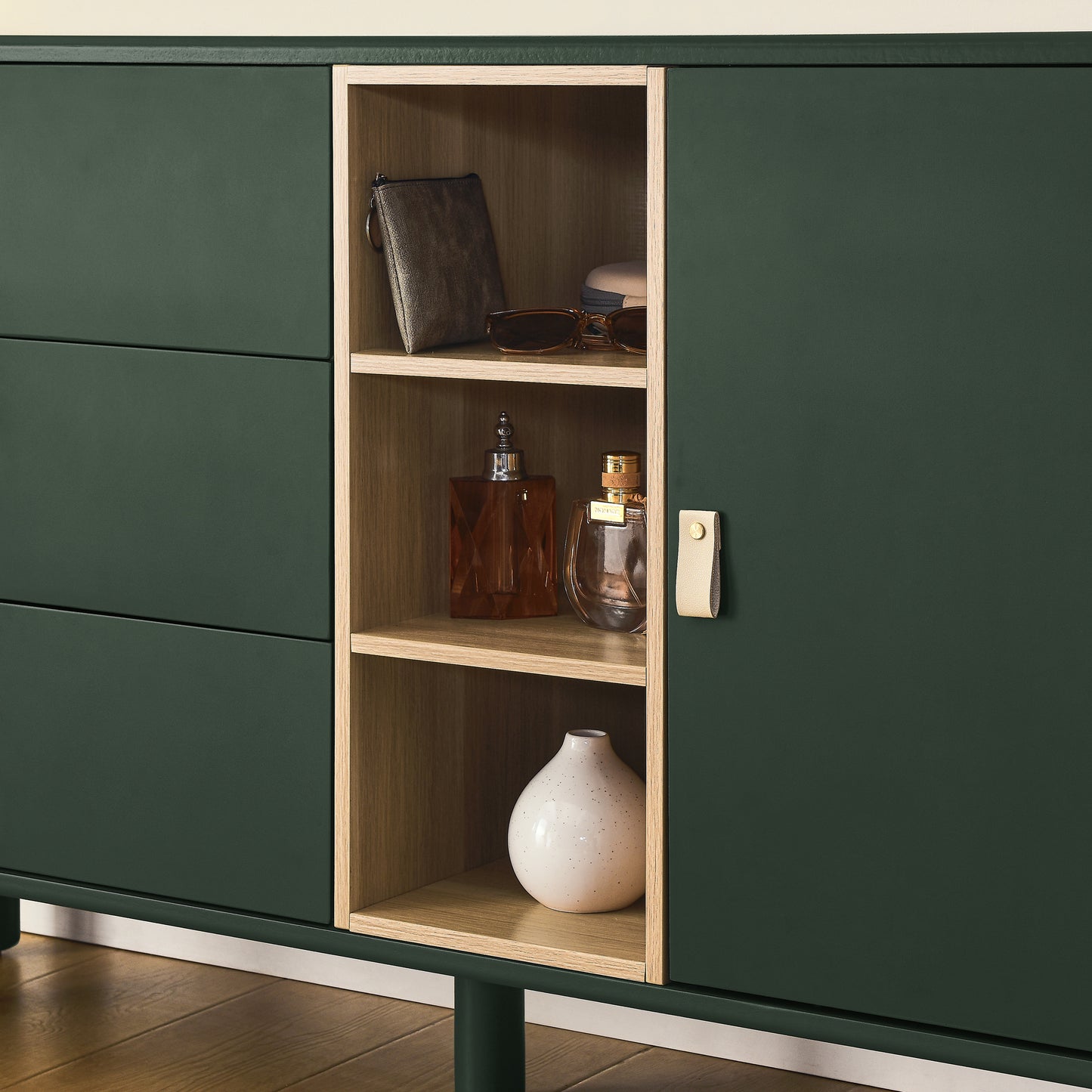 （缺货）Storage cabinet with doors and drawers, chest of drawers, multifunctional storage cabinet, modern chest of drawers, wooden storage cabinet, leather handle drawer chest, home storage cabinet, office ch