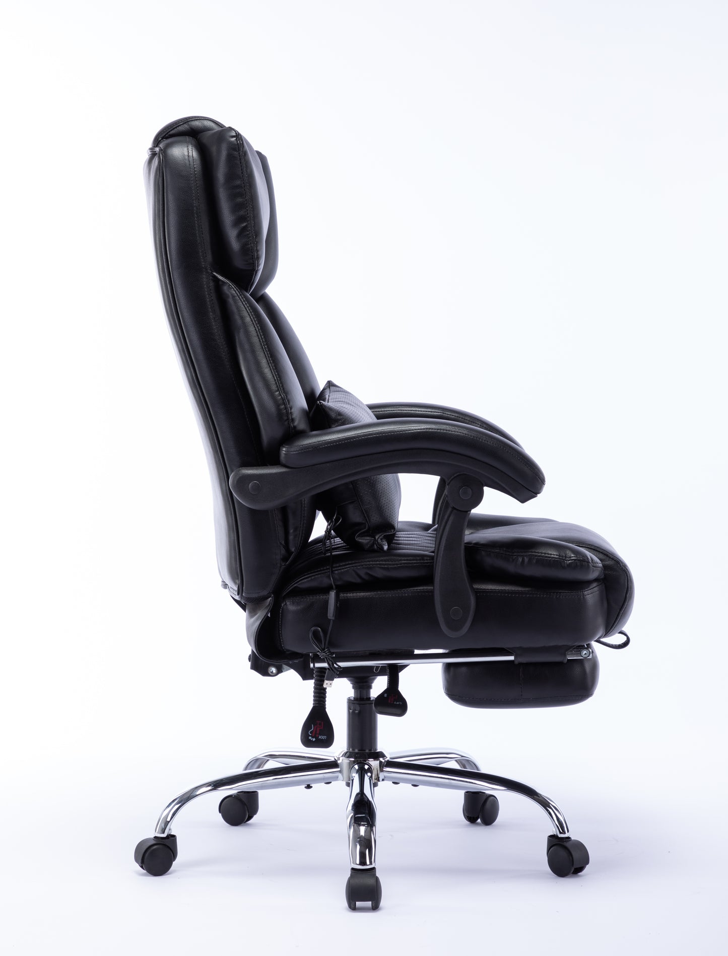 （缺货）High Back Massage Reclining Office Chair with Footrest - Executive Computer Home Desk Massaging Lumbar Cushion , Adjustable Angle , Breathable Thick Padding for Comfort (Black)