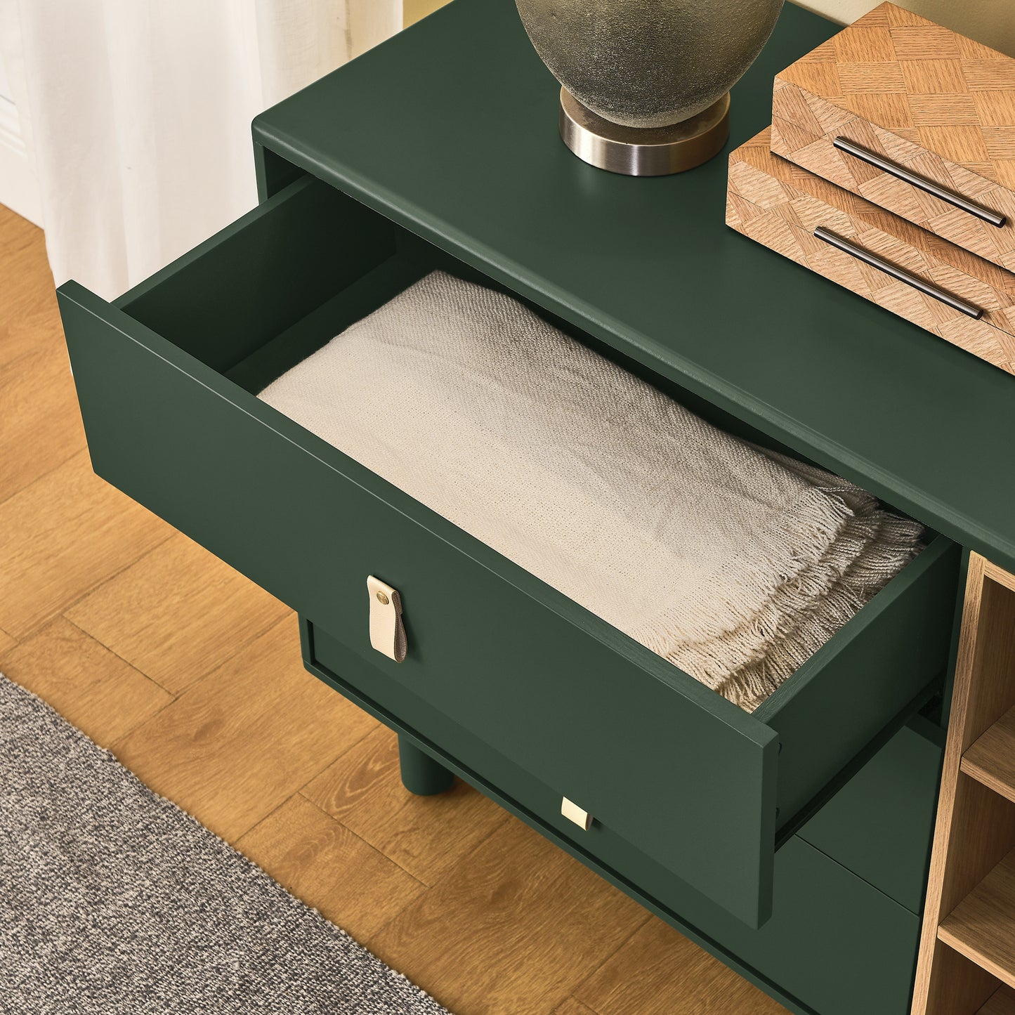 （缺货）Storage cabinet with doors and drawers, chest of drawers, multifunctional storage cabinet, modern chest of drawers, wooden storage cabinet, leather handle drawer chest, home storage cabinet, office ch