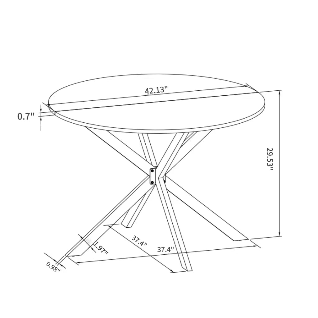 42.13'' Modern Cross Leg Round Dining Table, White Top Occasional Table, Two Piece Removable Top, Matte Finish Iron Legs