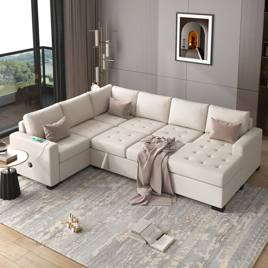 U_Style Sectional Sleeper Sofa with Pull-out Bed and Lounge Chair, USB and Type-C Interfaces, Suitable for Living Room, Office, and Spacious Spaces