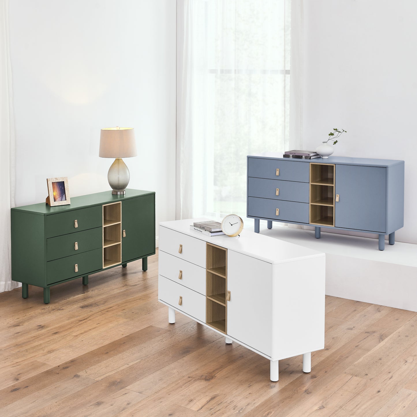 （缺货）Storage cabinet with doors and drawers, chest of drawers, multifunctional storage cabinet, modern chest of drawers, wooden storage cabinet, leather handle drawer chest, home storage cabinet, office ch