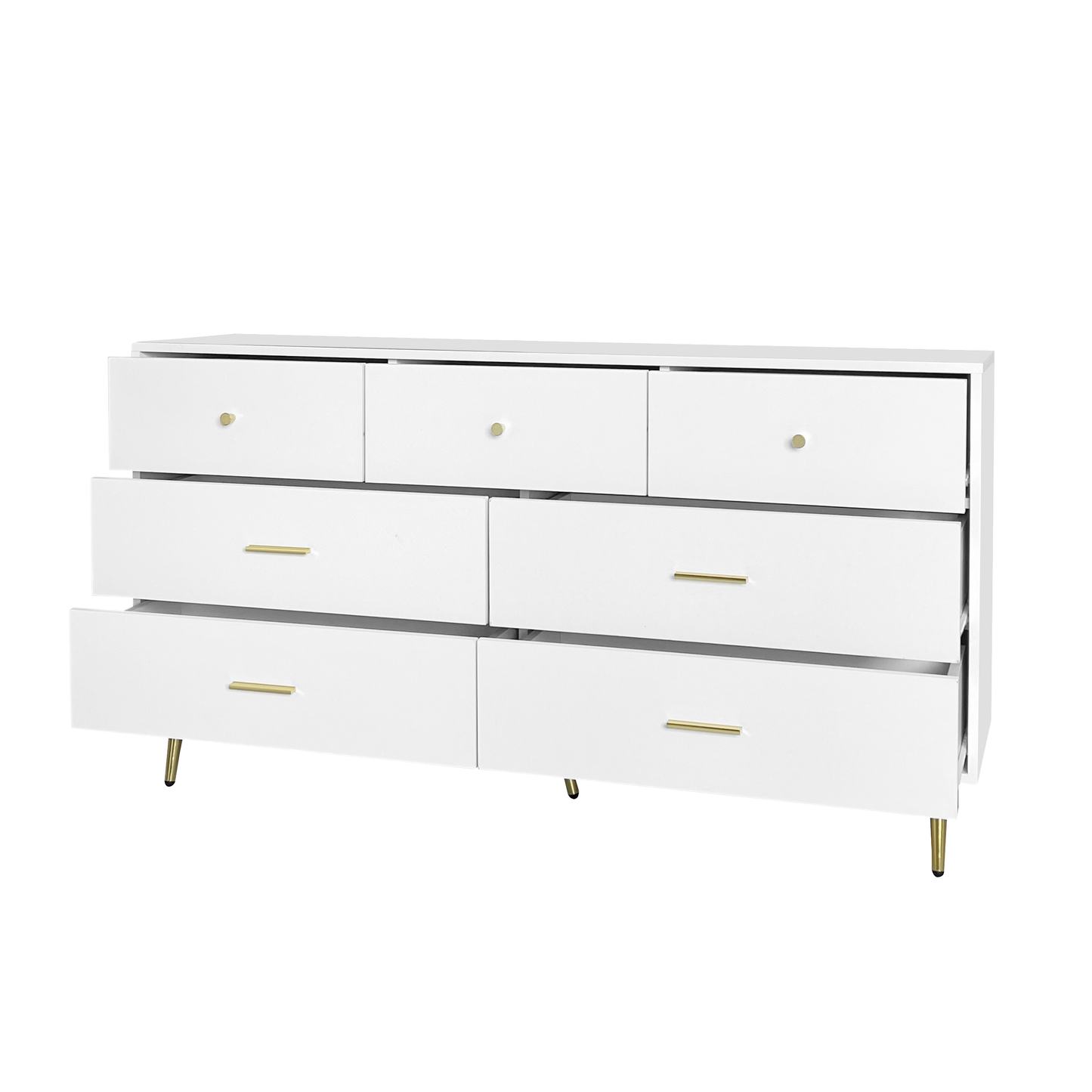 Seven Drawers Large Chest of Drawer Cabinet with Golden Handle and Golden Legs White Color