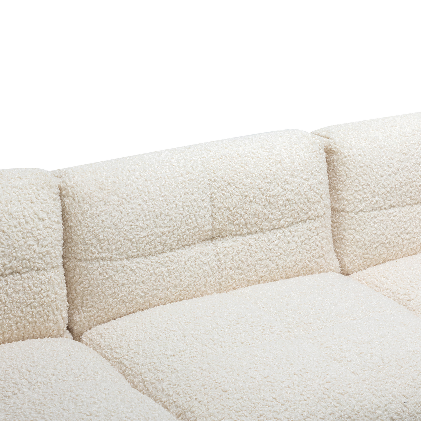 87.7" Sectional Sofa Cozy Teddy Fleece Fabric Sectional Sofa Couch with Two USB Ports a Movable Storage Ottoman and Two Lumbar Pillows for Living Room, Creamy White