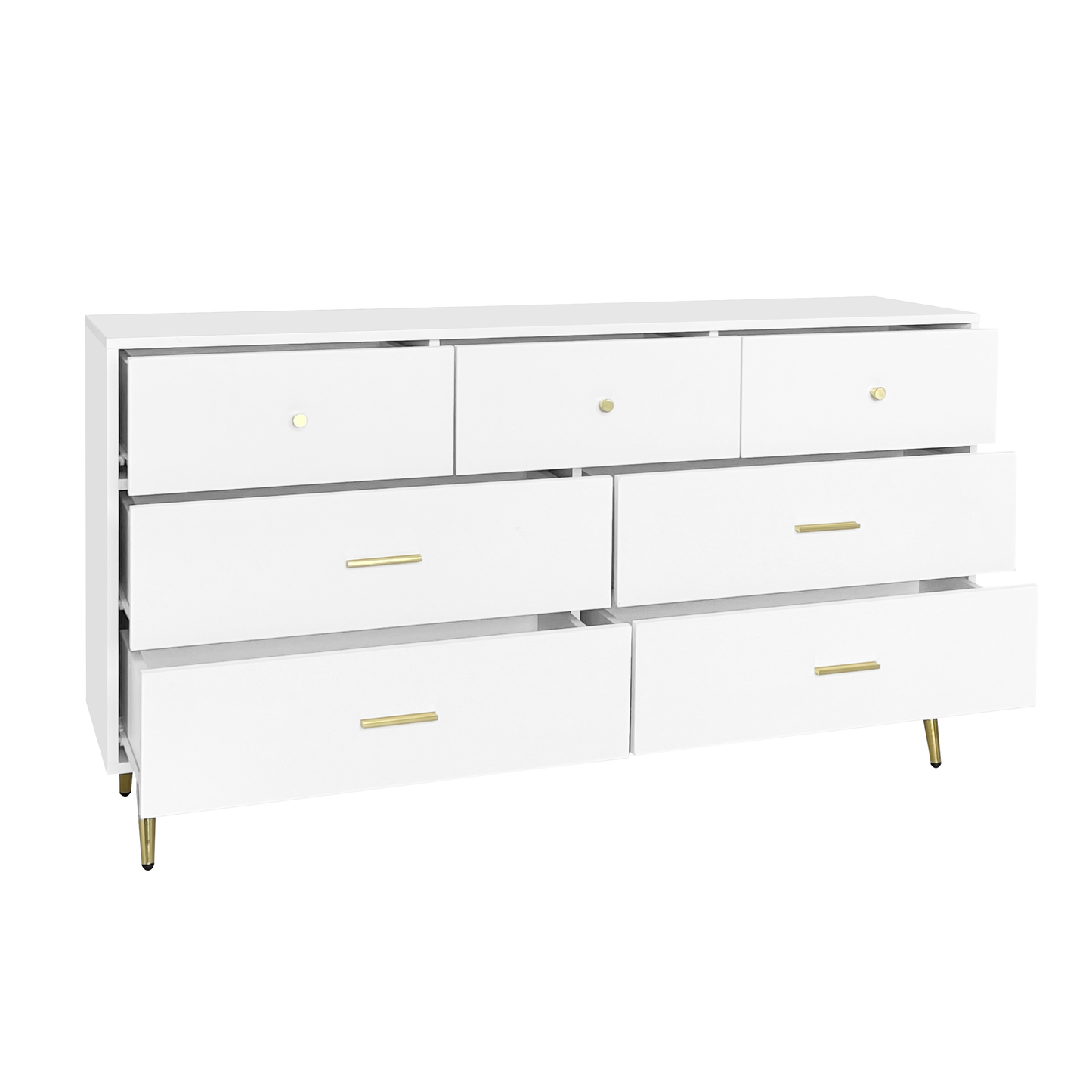 Seven Drawers Large Chest of Drawer Cabinet with Golden Handle and Golden Legs White Color