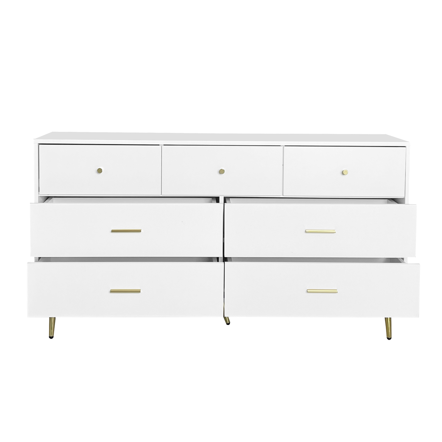 Seven Drawers Large Chest of Drawer Cabinet with Golden Handle and Golden Legs White Color