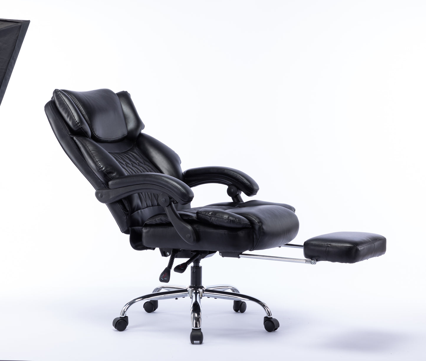 （缺货）High Back Massage Reclining Office Chair with Footrest - Executive Computer Home Desk Massaging Lumbar Cushion , Adjustable Angle , Breathable Thick Padding for Comfort (Black)