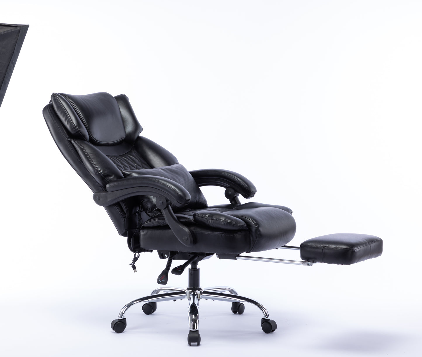 （缺货）High Back Massage Reclining Office Chair with Footrest - Executive Computer Home Desk Massaging Lumbar Cushion , Adjustable Angle , Breathable Thick Padding for Comfort (Black)