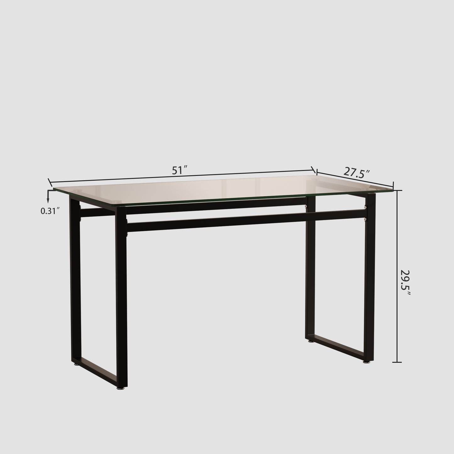 Modern Minimalist Rectangular Glass Dining Table for 4-6 with 0.31" Tempered Glass Tabletop and Black Chrome Metal Legs, Writing Table Desk, for Kitchen Dining Living Room, 51" W x 27"D x 30" H