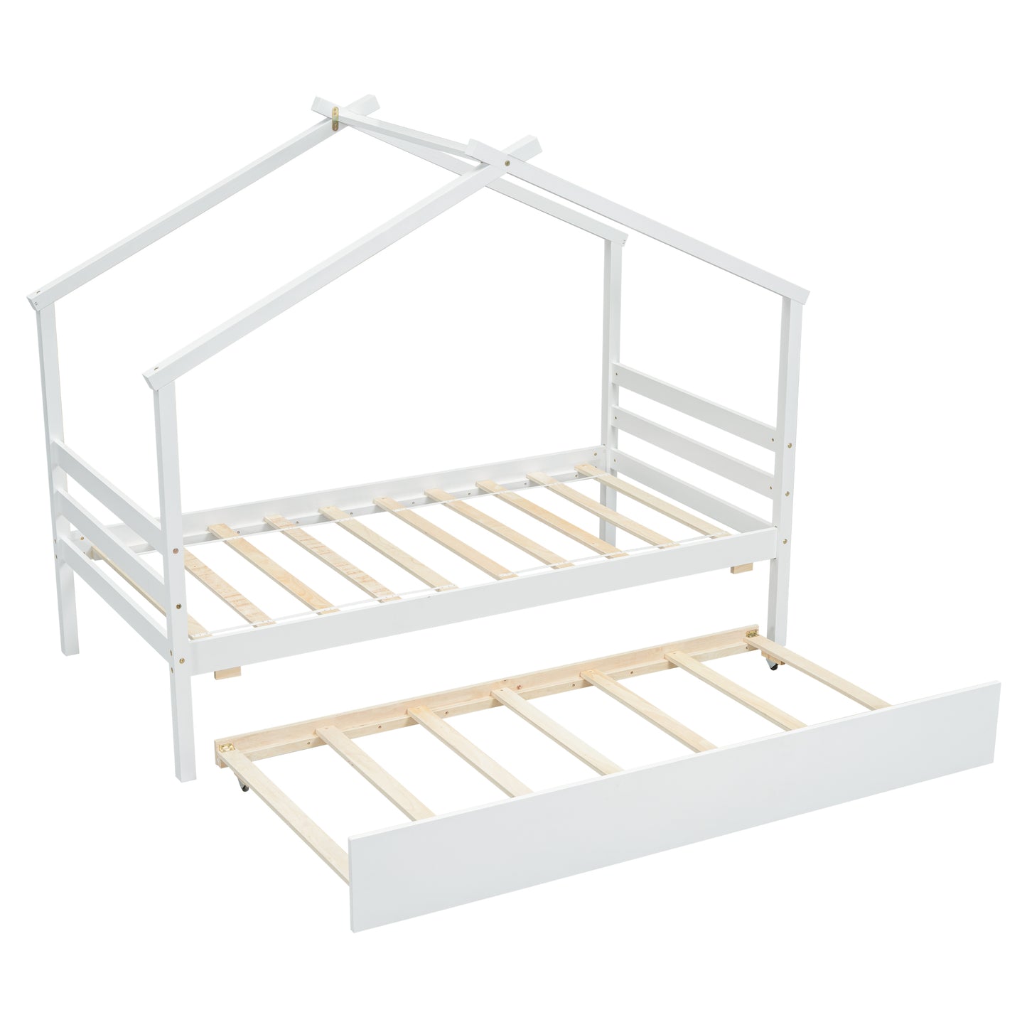 （缺货）Twin Size House-shaped Bed with Trundle,White