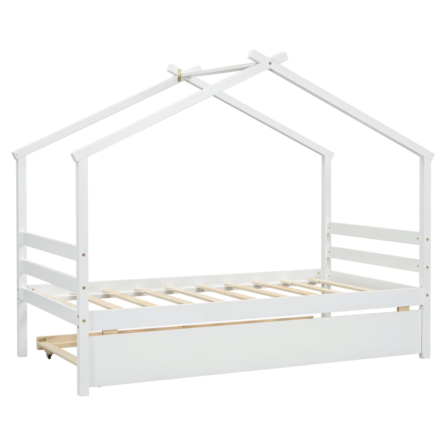 （缺货）Twin Size House-shaped Bed with Trundle,White