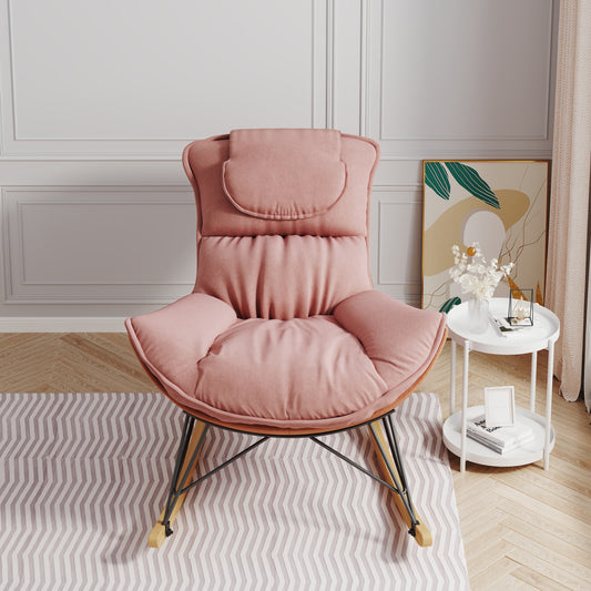 Leisure sofa single rocking chair, light luxury sofa chair, balcony leisure area single chair, comfortable and breathable characteristic chair, detachable and washable seat cushion (Color: Pink)