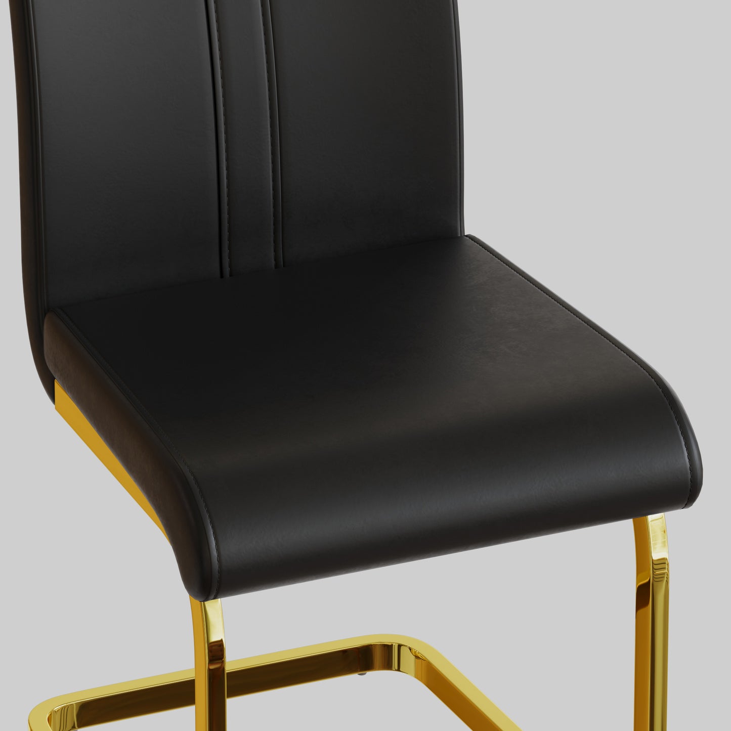 Modern Dining Chairs,PU Faux Leather High Back Upholstered Side Chair with C-shaped Tube. Plating Golden Metal Legs for Dining Room Kitchen Vanity Patio Club Guest Office Chair (Set of 4) (Black+PU)