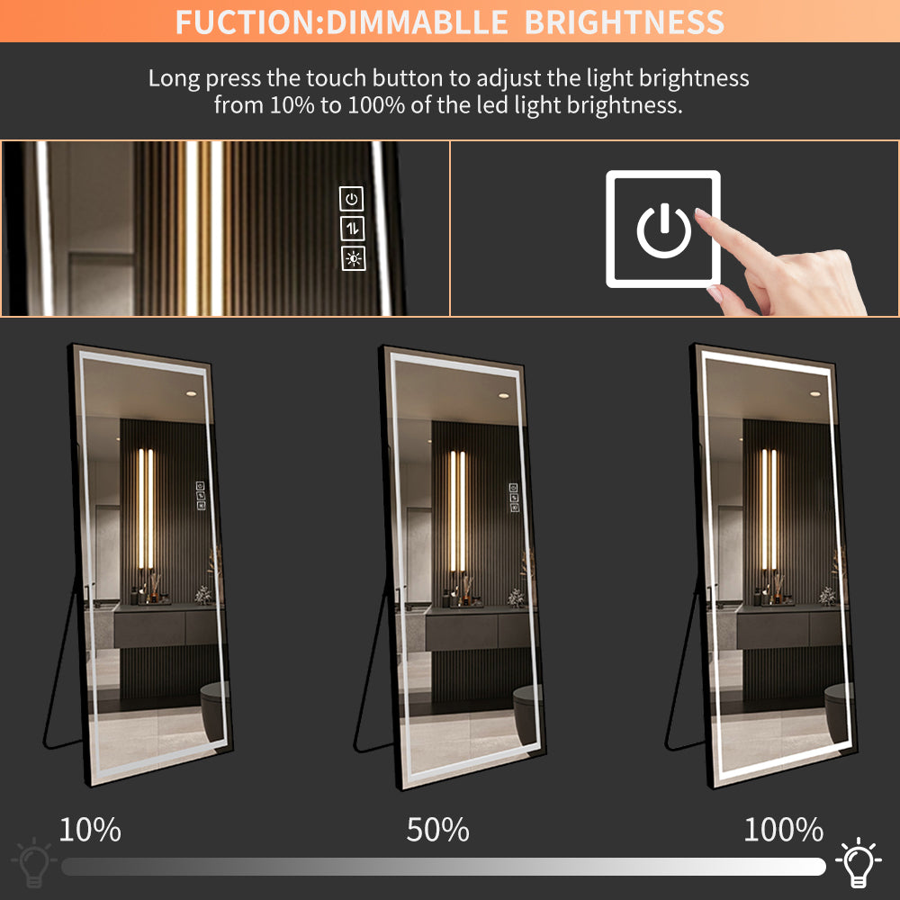 （缺货）LED Mirror Full Length Mirror with Lights Wide Standing Tall Full Size Mirror for Bedroom Giant Full Body Mirror Large Floor Mirror with Lights Stand Up Dressing Big Lighted Mirror