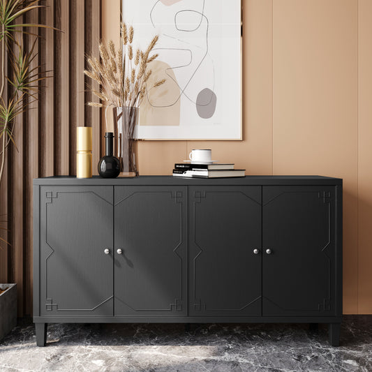 Accent Cabinet 4 Door Wooden Cabinet Sideboard Buffet Server Cabinet Storage Cabinet, for Living Room, Entryway, Hallway, Office, Kitchen and Dining Room, Matte Black