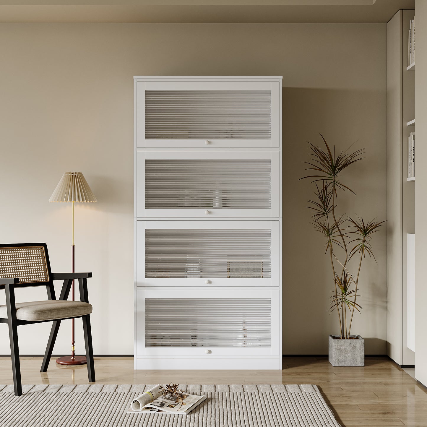 Bookcase Contemporary Closed Back Glass Doors Office Storage Cabinet Floor-to-Ceiling Low Cabinet Bookcase Against Wall Dustproof Bookshelf