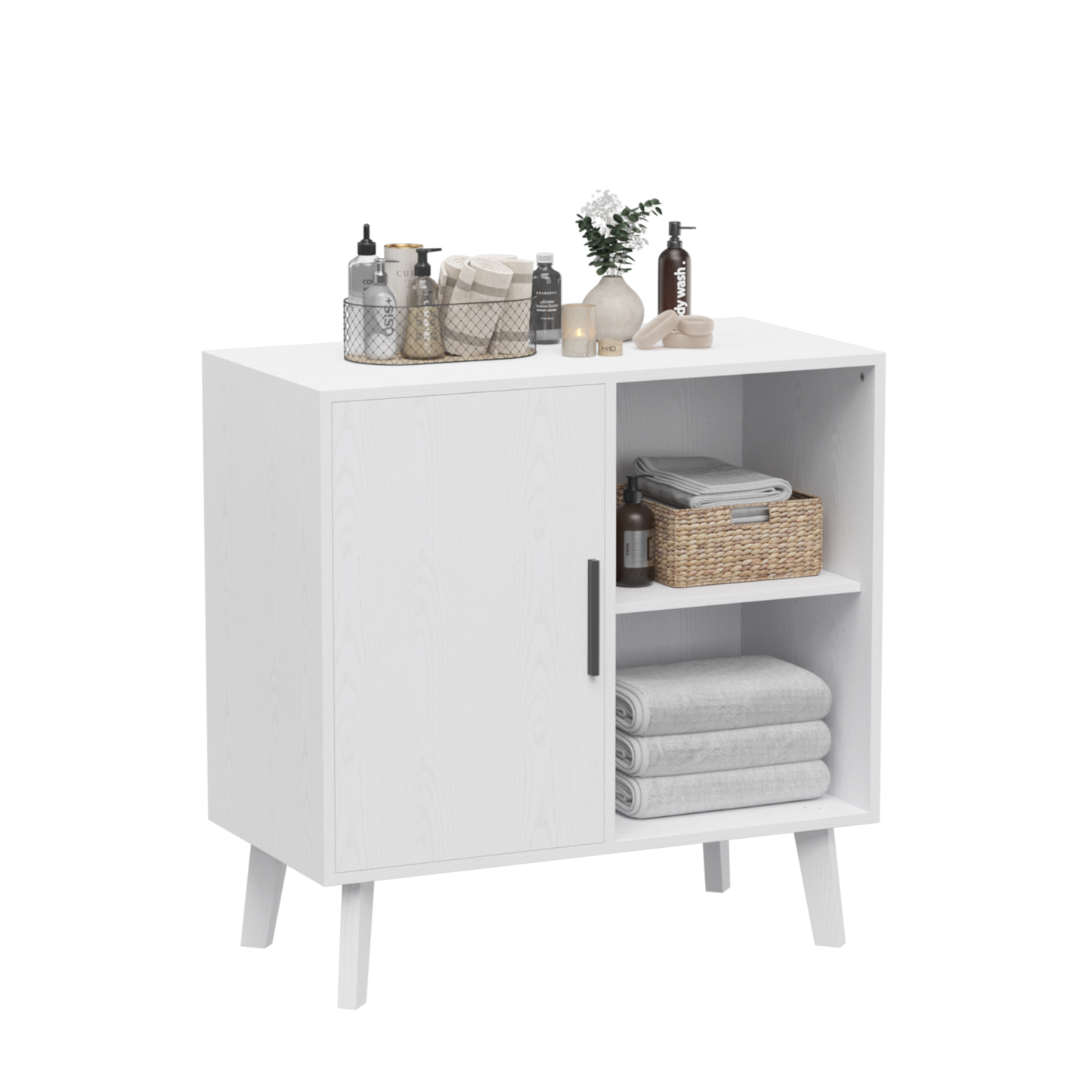 Wood Storage Cabinet, Modern Accent Buffet Cabinet, Free Standing Sideboard and Buffet Storage with Door and Shelves, Buffet Sideboard for Bedroom, Living Room, Kitchen or Hallway (White)