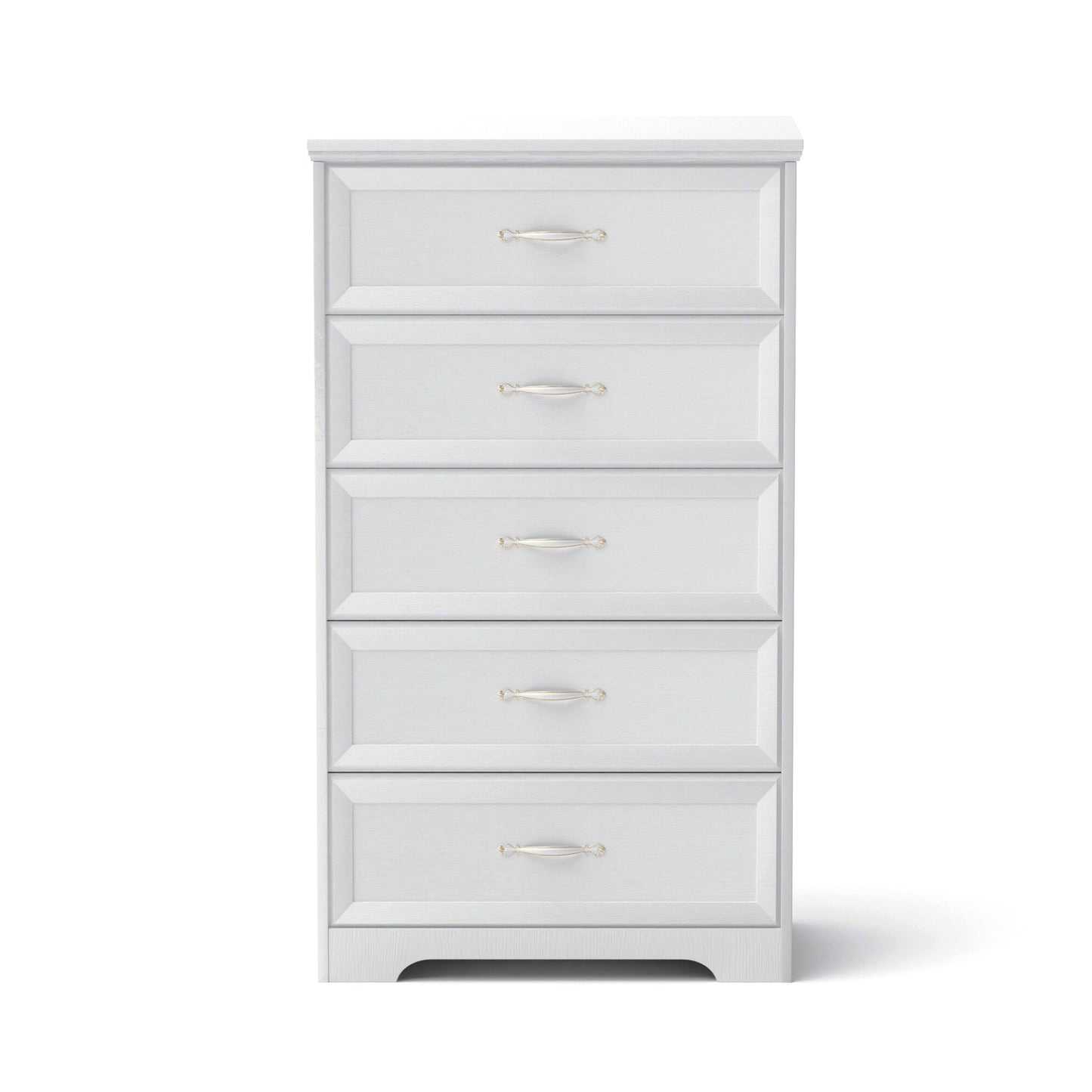 Modern 5 Tier Bedroom Chest of Drawers, Dresser with Drawers, Clothes Organizer -Metal Pulls for Living Room, Bedroom, Hallway, White, 25.2″L x 15.8″W x 43.5″H