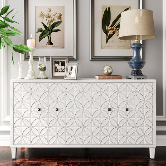 Accent Cabinet 4 Door Wooden Cabinet Sideboard Buffet Server Cabinet Storage Cabinet, for Living Room, Entryway, Hallway, Office, Kitchen and Dining Room, White Wash