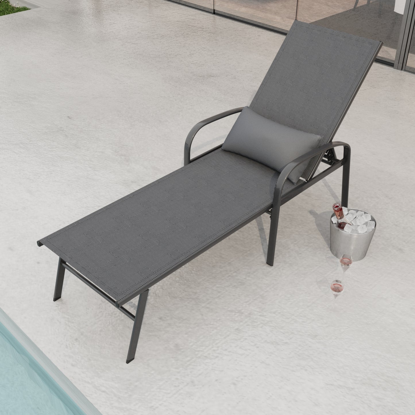 （缺货）Outdoor Patio Swimming Pool Lounge Gray Color with Pillow