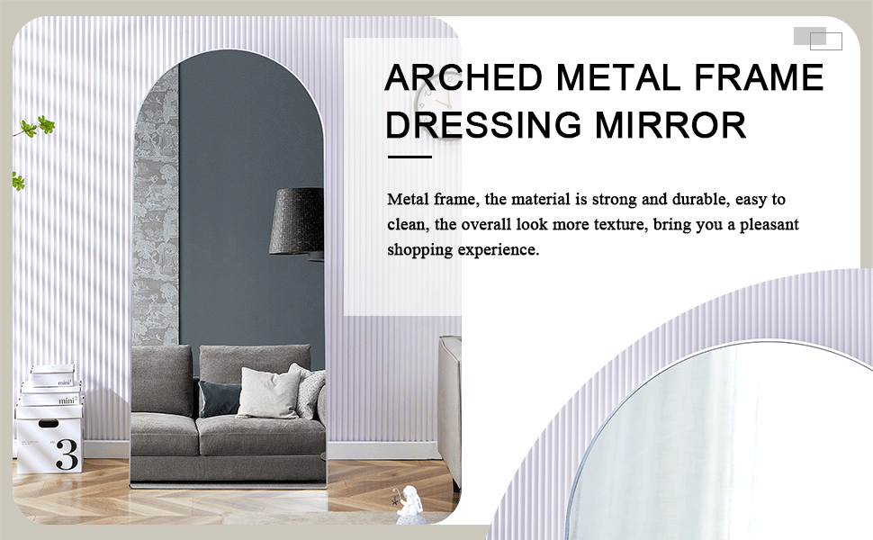 The 4th generation floor standing full-length rearview mirror. Aluminum alloy metal frame arched wall mirror, bathroom makeup mirror, floor standing mirror with bracket. Silver 71 "* 31" AM-SR