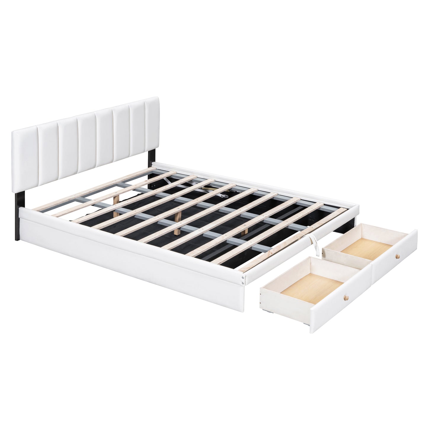 （缺货）Queen Size Upholstered Bed with Hydraulic Storage System and Drawer, White