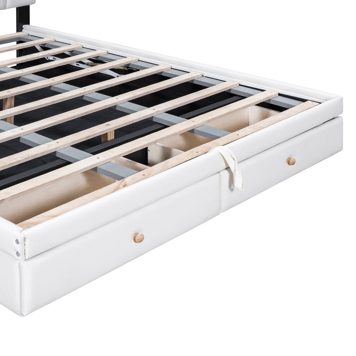 （缺货）Queen Size Upholstered Bed with Hydraulic Storage System and Drawer, White