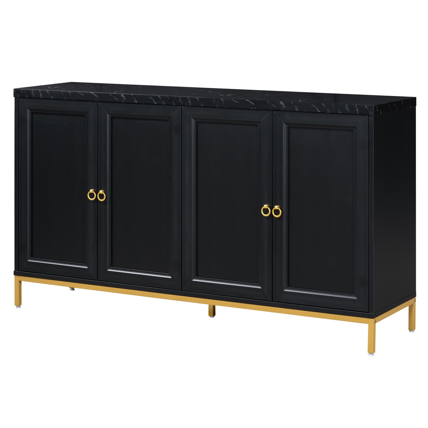 TREXM Modern Sideboard with Extra Large Storage Space with Metal Handles and Support Legs for Living Room and Dining Room (Black)