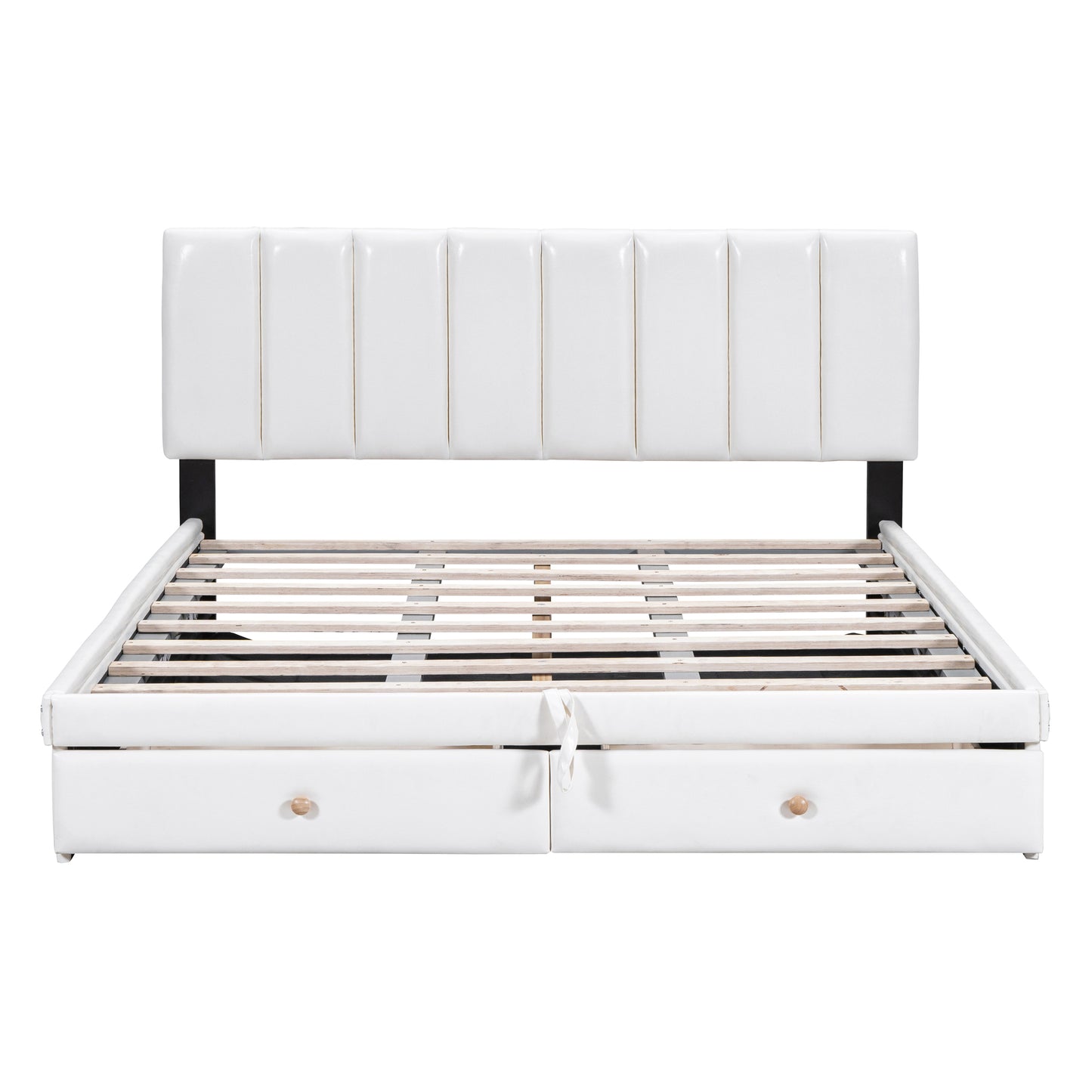 （缺货）Queen Size Upholstered Bed with Hydraulic Storage System and Drawer, White