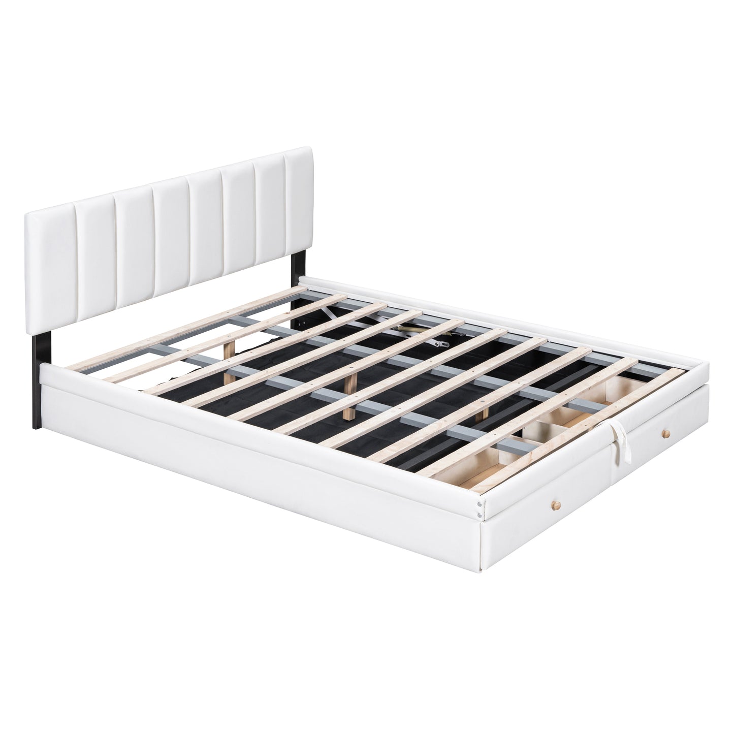 （缺货）Queen Size Upholstered Bed with Hydraulic Storage System and Drawer, White