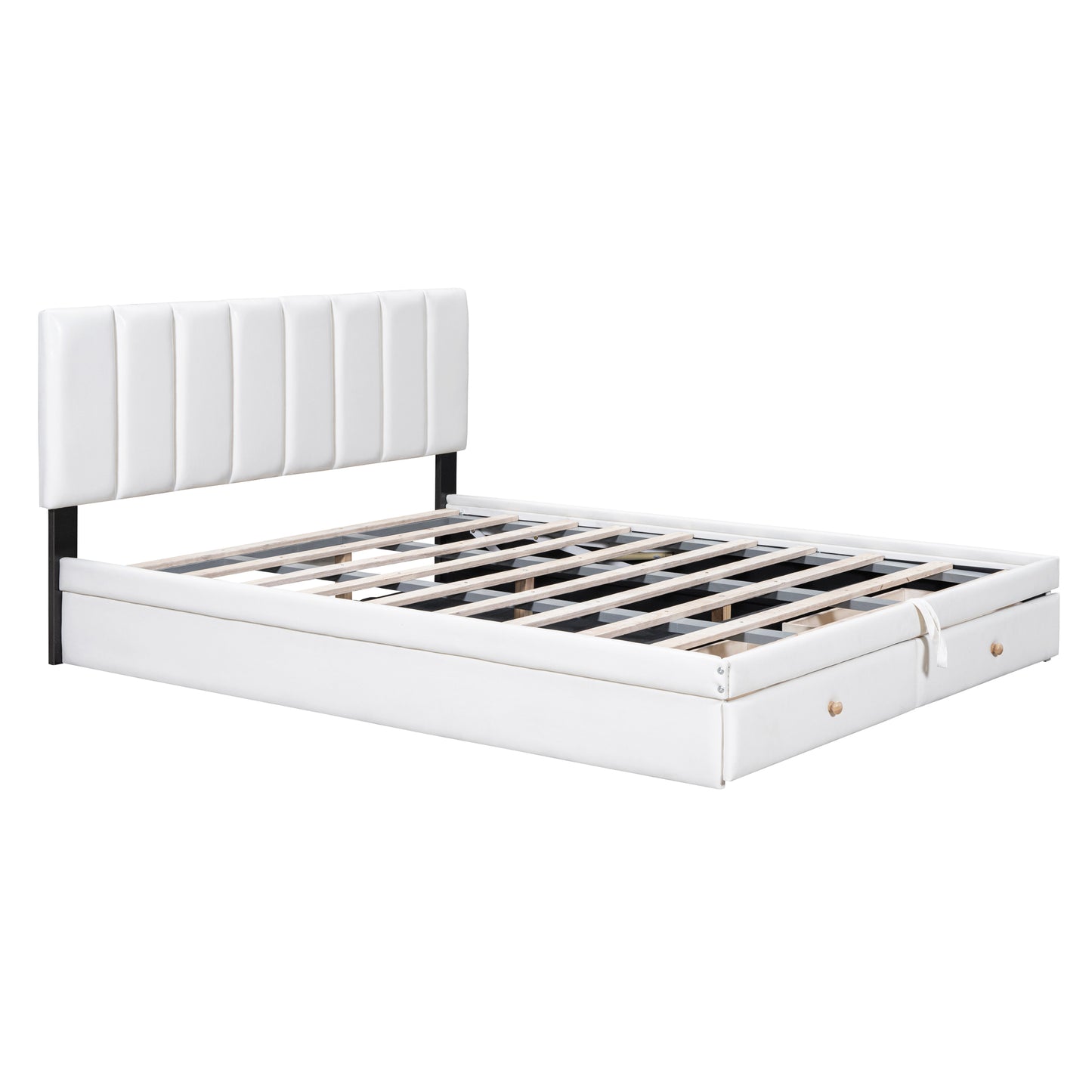 （缺货）Queen Size Upholstered Bed with Hydraulic Storage System and Drawer, White