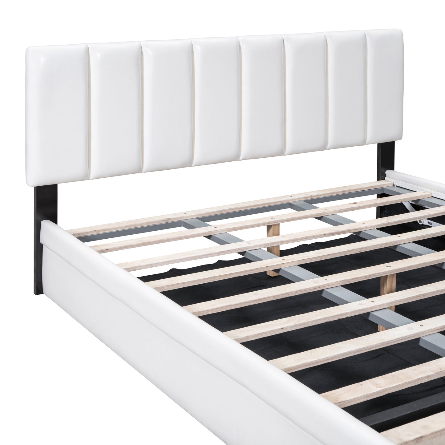 （缺货）Queen Size Upholstered Bed with Hydraulic Storage System and Drawer, White